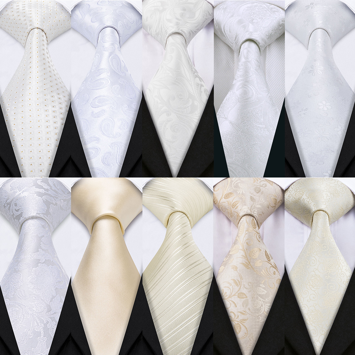 Mens Grooming Kit Gift - Fashion Silk White Mens Wedding Tie